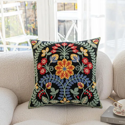 Vista 4 de YIcabinet Paquete de 2 Fundas de Almohadas Decorativas, Fundas de Almohadas Bordadas con Diseño de Hojas y Copos de Nieve, Fundas de Almohadas