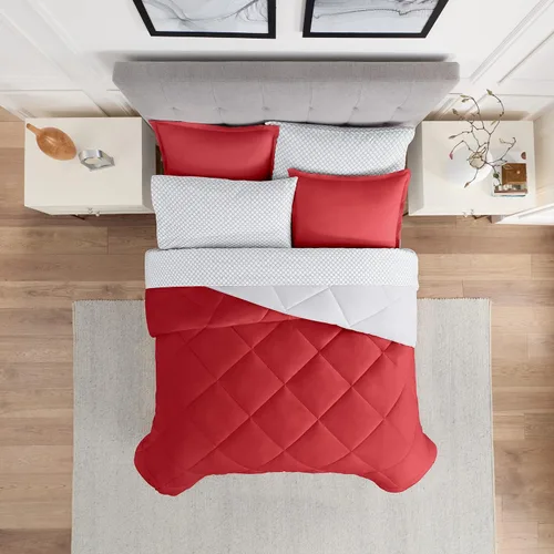 Vista 4 de Eclipse Sleep Solutions Jerry Cooling - Juego de ropa de cama de 5 piezas, tamaño individual/individual XL, color rojo y gris