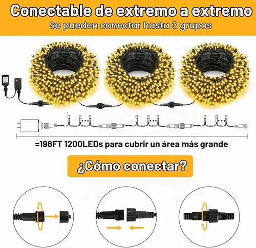 Vista 6 de echosari Guirnalda de 400 Luces LED de Navidad Conectables, Luces de Cadena Extra Largas de 66 Pies para Exteriores Conectables de Extremo a Extremo