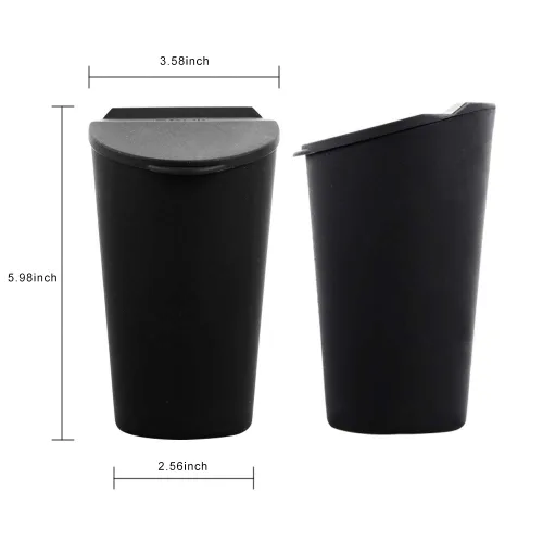 Vista 2 de Bote de basura de silicona con tapa – Portavasos para automóvil, hogar, oficina (negro)