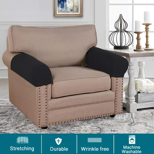 Vista 2 de Turquoize Fundas elásticas para reposabrazos para sillas y sofás, fundas para reposabrazos de sofá de elastano y jacquard, protector de muebles