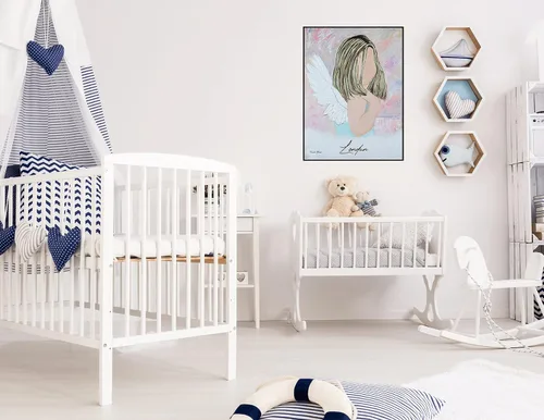 Vista 6 de GICLEE PRINT ART Abstract Girl Angel Painting Canvas Print Oil Painting Home Decor Wall Decor Housewarming Gift Blue Pink Guardian Angel