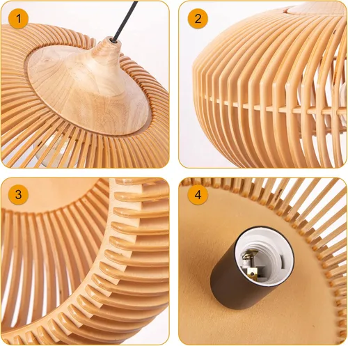 Vista 6 de Arturesthome Lámpara colgante de madera para isla de cocina, lámpara de techo colgante de madera rústica para cafetería, sótano, pasillo, vestíbulo
