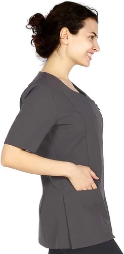 Vista 4 de Iris Professional Salon Smock, chaqueta de estilista, uniforme de cosmetología, a prueba de lejía Gris