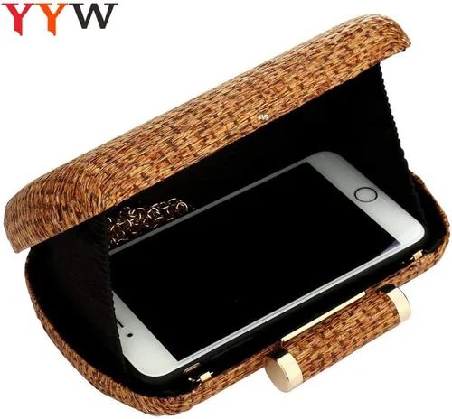 Vista 6 de YYW Bolso de mano de paja para mujer, boda, tejido a mano, pajita, fiesta, boda, verano, playa, bolso de mano de mimbre