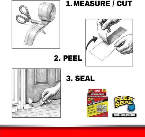 Vista 6 de Flex Seal Cinta de Sellado contra Corrientes de Aire y Aislamiento, Flexible, de Goma, Tira Resistente a la Intemperie para Ventanas, Puertas