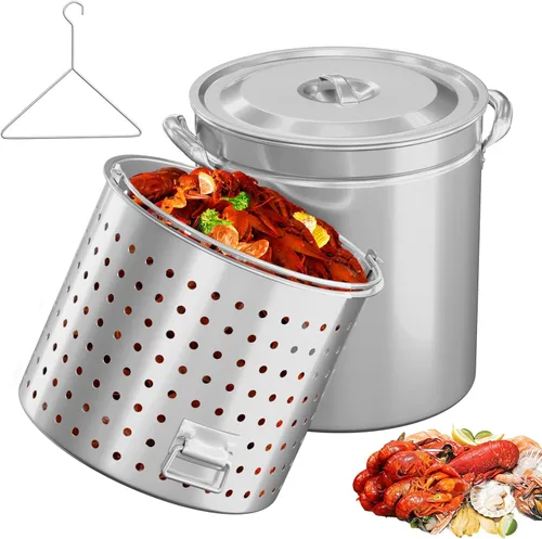 Vista 11 de Bonnlo olla de stock de aluminio de 30 cuartos para hervir mariscos, cangrejos y camarones, freír pavo y cocinar tamales al vapor, olla grande