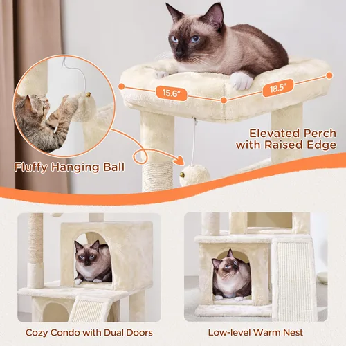 Vista 4 de Yaheetech Árbol para gatos para mascotas de interior, condominio en torre de 36 pulgadas con percha extragrande, postes rascadores, tabla, bola