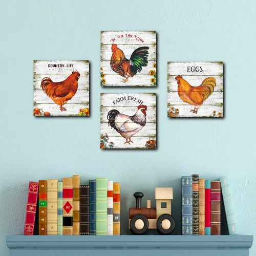 Vista 4 de Arte de pared de gallo, decoración rústica de cocina de gallina, cuadros impresos de pollo, comedor, sala de estar, lienzo de dormitorio, juego