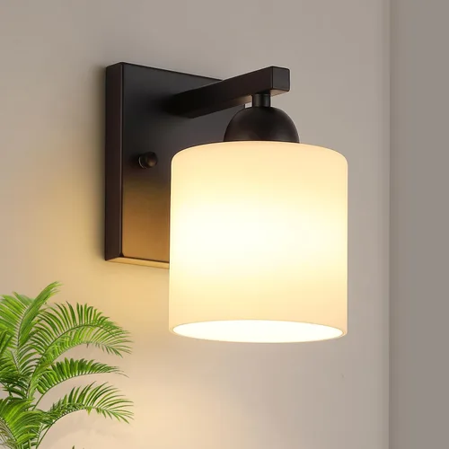Vista 22 de Mecgirn Luces de tocador de vidrio de leche de acero inoxidable para baño, 2 lámparas cromadas de baño sobre espejo, enchufes E26 de cerámica