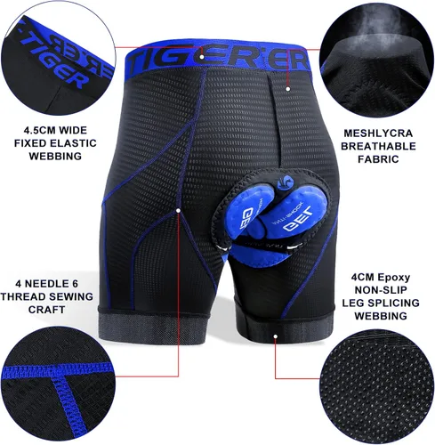 Vista 3 de X-TIGER Pantalones cortos de ciclismo para hombre con bolsillo trasero, pantalones cortos de ciclismo acolchados de gel 5D para hombre, medias