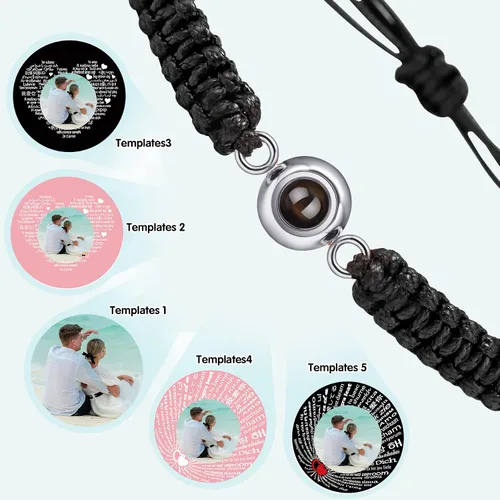 Vista 4 de SUPHELPU Pulseras personalizadas con imagen en el interior, pulseras personalizadas para parejas con fotos, foto circular, hecha a mano, cuerda