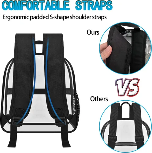 Vista 3 de Mochila transparente para eventos en estadios, 12 x 12 x 6 pulgadas, pequeña bolsa de plástico transparente con correas reforzadas para conciertos
