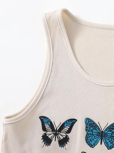Vista 4 de SOLY HUX Camiseta corta sin mangas con estampado de letras casuales para mujer