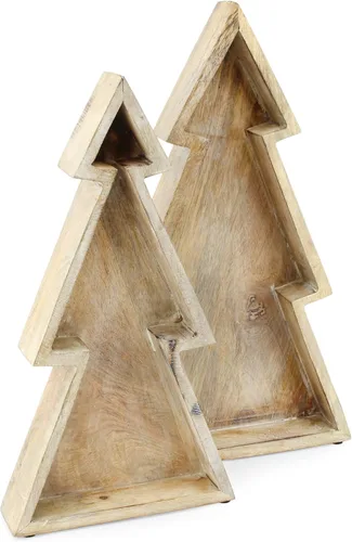 Vista 9 de AuldHome Design Bandejas de madera para árbol de Navidad (Juego anidado de 2, negro), bandejas decorativas de estilo rústico para servir en Navidad