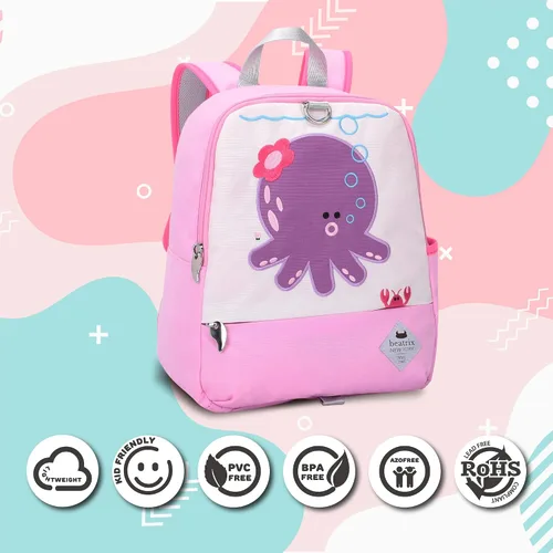 Vista 4 de BEATRIX NEW YORK - Mochila de 11 pulgadas con correa extraíble para niñas y niños, ideal para preescolar y jardín de infantes, Rosa-Pulpo, 24 x 11 x