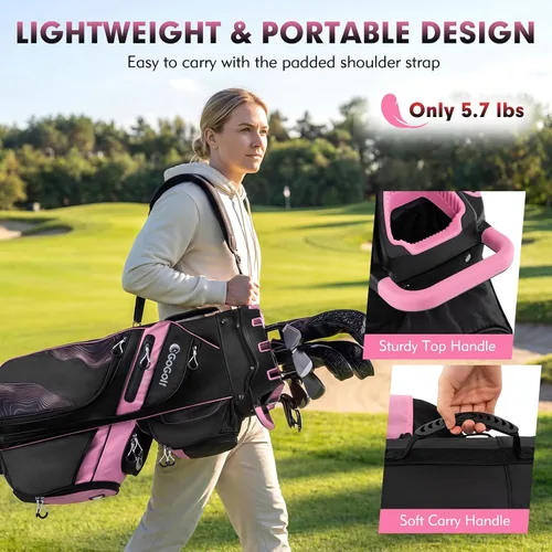 Vista 5 de Tangkula Bolsa de carrito de golf con divisores de longitud completa de 14 vías, 6 bolsas moldeadas con cierre superior de golf con 11 bolsillos