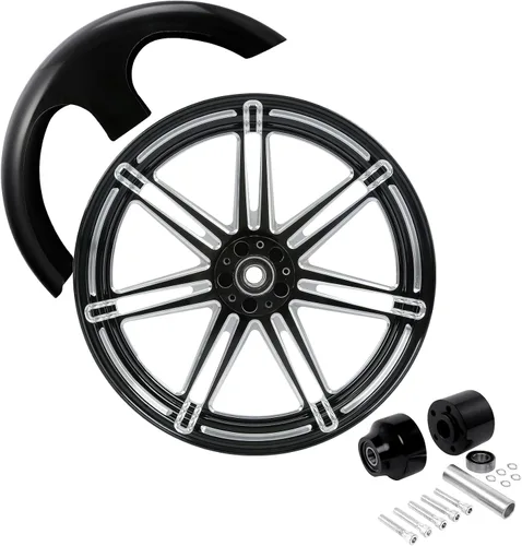 Vista 43 de TCMT Llanta de rueda delantera de 21", buje de rueda de brida de doble disco con guardabarros delantero negro sin pintar, compatible con modelos