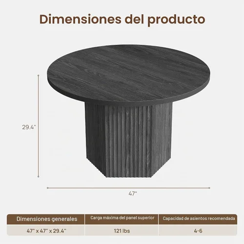 Vista 3 de SICOTAS Mesa de comedor redonda para 4, 6 personas, 47 pulgadas, mesa de comedor moderna circular de madera con base resistente para comedor