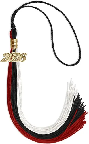 Vista 77 de Endea - Borla de graduación de triple color con gota de fecha dorada (negro/dorado/granate, 2020)