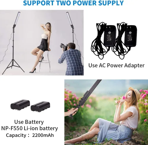 Vista 5 de Luz de video LED alimentada por batería, varita portátil de mano, regulable 2800-5500 K, kit de luz de estudio fotográfico con batería de iones