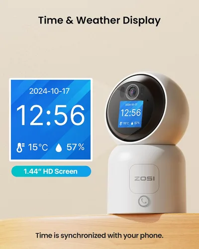 Vista 3 de ZOSI Cámara de seguridad WiFi inteligente de 4 MP, panorámica/inclinación de 360°, videollamadas de 2 vías, detección humana