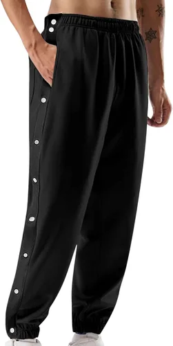 Vista 8 de Men's Tear Away Basketball Track Pants High Split Side Snap Cinch Bottoms Negro
