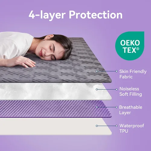Vista 3 de BDEUS Protector de colchón impermeable tamaño Queen con correas, funda de cama silenciosa con bolsillo profundo ajustable de hasta 18 pulgadas