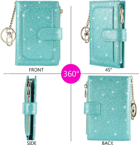Vista 4 de Billeteras RFID pequeñas y compactas de cuero plegable con cremallera para mujer