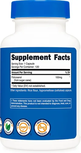 Vista 5 de Nutricost Policosanol 100 mg, 120 cápsulas - Sin gluten, sin OMG y apto para vegetarianos