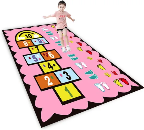 Vista 7 de Alfombra Hopscotch para niños, divertida alfombra de juego educativo, antideslizante para aprendizaje de números, alfombra de guardería para sala