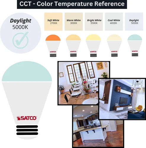 Vista 6 de Satco S12465 8A19/CL/LED/E26/950/4PK/120V, 8 Watt A19 LED; Clear; 5000K; Medium Base; 120 Volt; for use at Residential, Hospitality, Retail