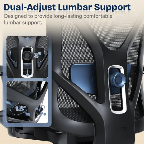 Vista 4 de Silla de oficina ergonómica, sillas de escritorio de malla para computadora con soporte lumbar ajustable, reposabrazos 3D, función de inclinación