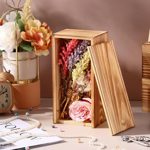 Vista 3 de Suzile 6 cajas de madera sin terminar con tapa deslizante, 7.87 x 3.94 x 3.15 pulgadas, caja de regalo pequeña de madera rectangular para Marrón