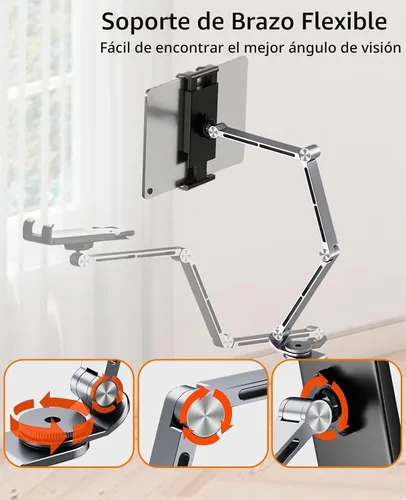 Vista 3 de Soporte para iPad para escritorio de aleación de aluminio, soporte plegable para tableta, soporte para brazo superior, compatible con teléfono