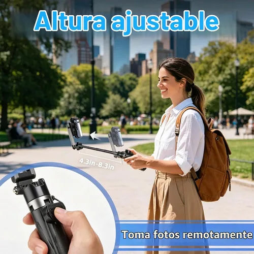 Vista 4 de Trípode magnético para teléfono con control remoto, palo selfie extensible Handle Grip Pocket Size, 4-in-1 Mini Phone Grip, 10m Wireless Shutter