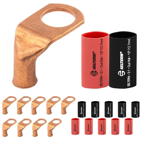 Vista 173 de SELTERM - 5 terminales de anillo resistentes para cable de batería, calibre 1/0 AWG, pernos de 1/2 pulgadas, terminales de calibre 0, ojales