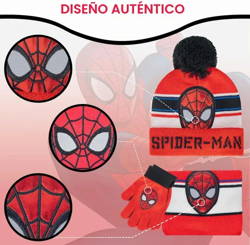 Vista 4 de Marvel Spider-Man Kids Winter Hat Snow Gloves and Scarf for Boys, 3 PC Set Rayas negras