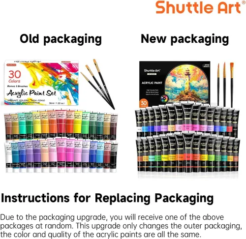 Vista 7 de Juego de pintura acrílica de 30 colores Shuttle Art, tubos de 36 ml con 3 pinceles, pintura acrílica de grado artista, para niños, adultos