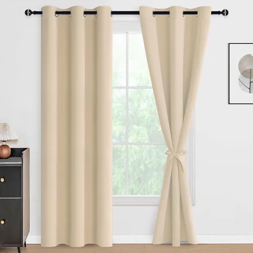 Vista 126 de DWCN - Cortinas 100% opacas para dormitorio con forro negro, cortinas de ventana de doble capa con aislamiento térmico que oscurecen toda la Azul