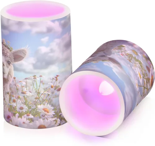 Vista 2 de Velas de llama alpaca en margaritas sin llama parpadeantes florales que funcionan con pilas con temporizador remoto, velas votivas LED de pilar