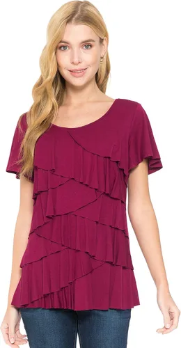 Vista 4 de LEEBE - Blusa con volantes para mujer, talla extragrande (S a 5XL)