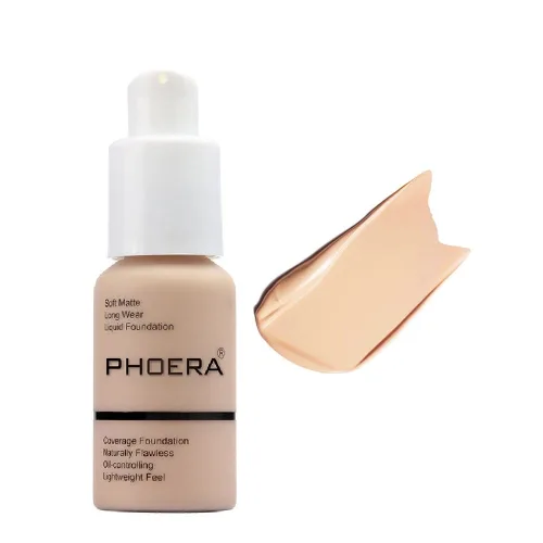 Vista 8 de PHOERA - Base de maquillaje líquida mate suave con control de aceite, cobertura total para el rostro. (101# Porcelana)
