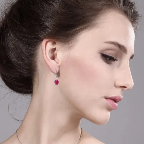 Vista 3 de Gem Stone King 4-6 Cttw Leverback Dangle Earrings For Women Gemstone Birthstone 925 Sterling Silver Oval 10X8MM Trillion 5MM Elegant Drop