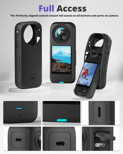 Vista 4 de Funda protectora de silicona para Insta 360 X4/X5 con tapa de lente, protector de pantalla para accesorios Insta 360 X4, kit de accesorios