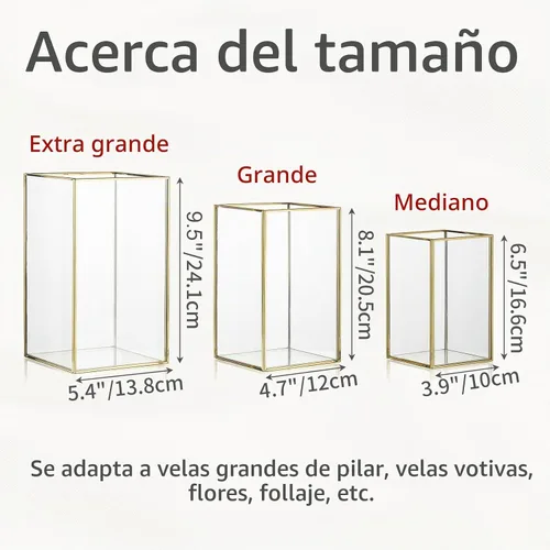Vista 6 de Portavelas de cristal para huracanes: 3 piezas de oro grande