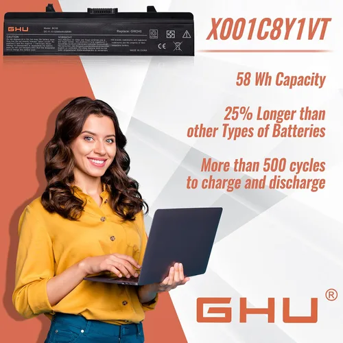 Vista 5 de GHU Nueva batería para laptop de 58 Wh de repuesto para K450N XR693 X284G RU586 RN873 GW240 M911G compatible con Dell Inspiron 1440 1750 1525 1526