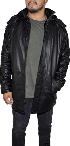 Vista 5 de Victory Outfitters - Abrigo de piel auténtica de 34 de longitud para hombre con capucha extraíble