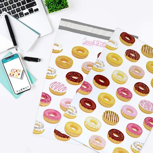 Vista 5 de Bolsas Poly Mailer para alimentos, 10" x 13", Patrón de rosquilla
