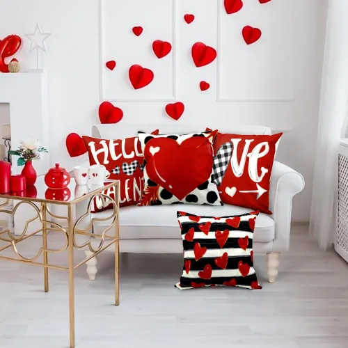 Vista 7 de Fundas de almohada para el día de San Valentín de 18 x 18 pulgadas, diseño Almohadas decorativas de San Valentín a cuadros, decoración del día